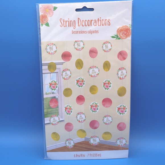 Sweet Baby Girl String Decorations 6 Pcs 7 Ft Pink Gold Floral Lot of 3 - Picture 2 of 5